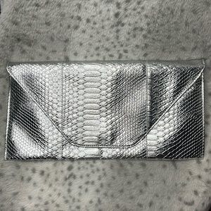 XL  Silver Faux Snakeskin Clutch